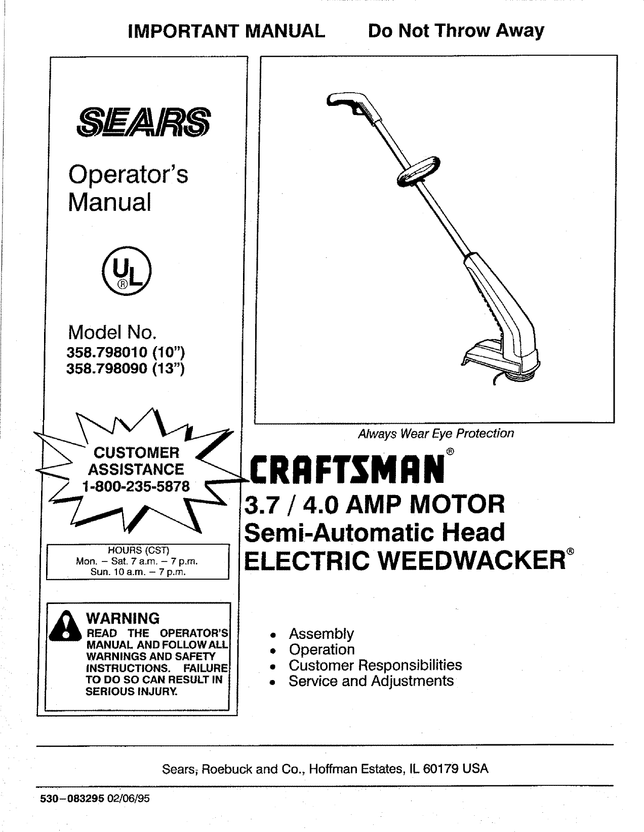 Craftsman High Wheel Trimmer Parts Manual