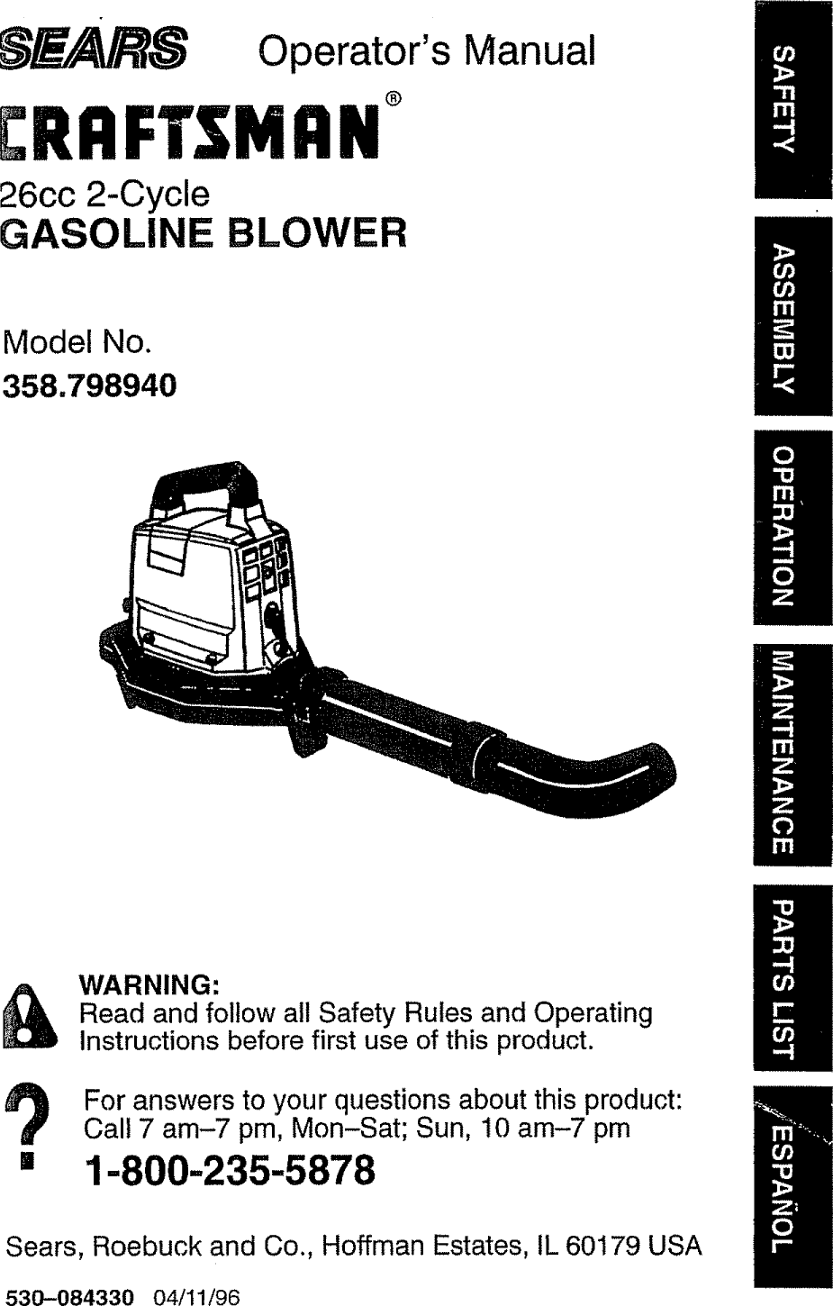 Page 1 of 10 - Craftsman 358798940 User Manual  BLOWER - Manuals And Guides L0810247