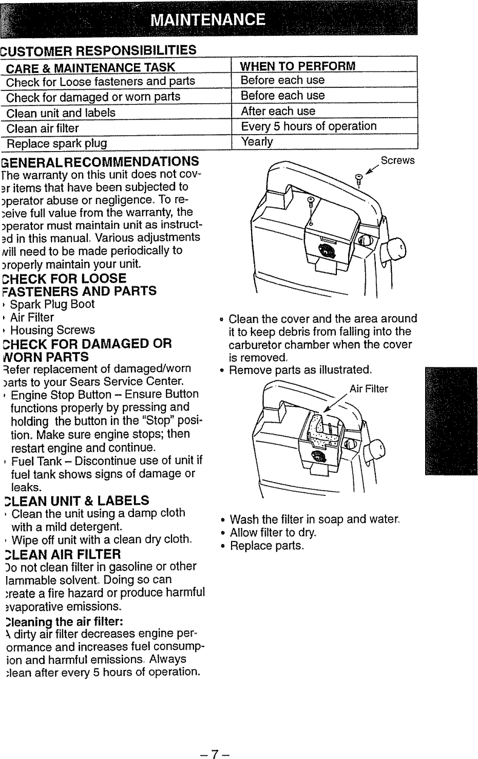 Page 7 of 10 - Craftsman 358798940 User Manual  BLOWER - Manuals And Guides L0810247