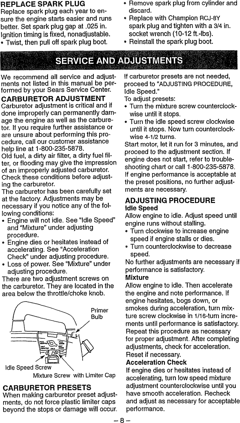 Page 8 of 10 - Craftsman 358798940 User Manual  BLOWER - Manuals And Guides L0810247