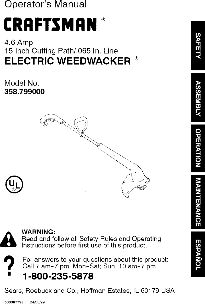 craftsman 15 inch weedwacker electric trimmer