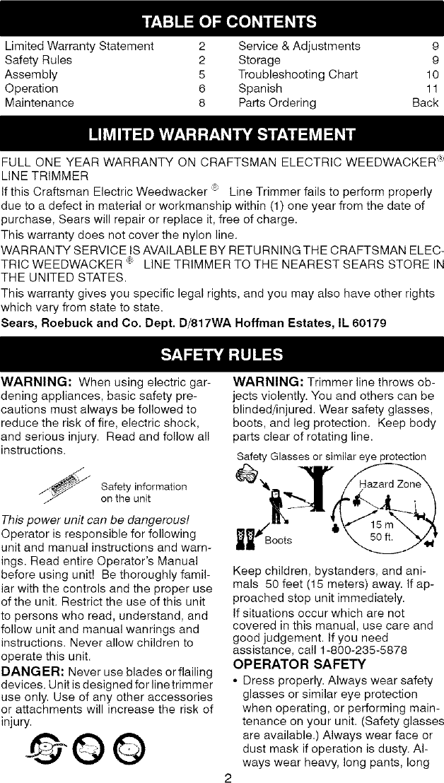 Page 2 of 10 - Craftsman 358799130 User Manual  ELECTRIC WEEDWACKER - Manuals And Guides L0710172