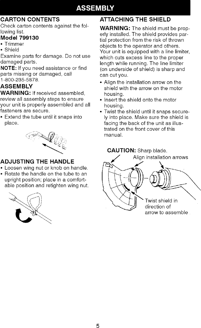 Page 5 of 10 - Craftsman 358799130 User Manual  ELECTRIC WEEDWACKER - Manuals And Guides L0710172