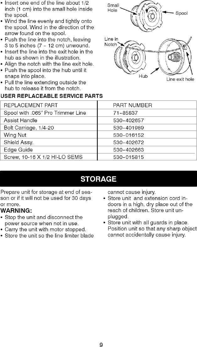 Page 9 of 10 - Craftsman 358799130 User Manual  ELECTRIC WEEDWACKER - Manuals And Guides L0710172