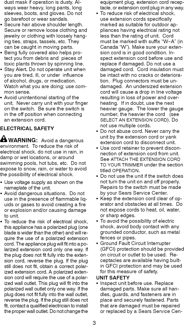 Page 3 of 9 - Craftsman 358799200 User Manual  ELECTRIC WEEDWACKER - Manuals And Guides L0906091