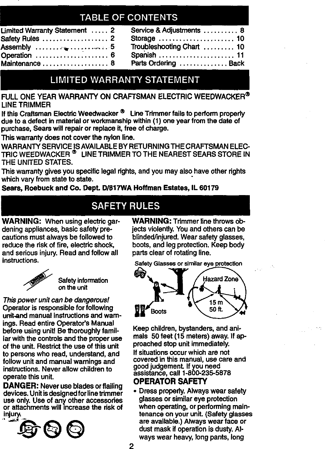 Page 2 of 12 - Craftsman 358799270 User Manual  ELECTRIC WEEDWACKER - Manuals And Guides 98110053
