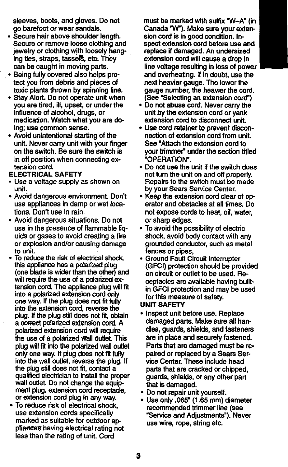 Page 3 of 12 - Craftsman 358799270 User Manual  ELECTRIC WEEDWACKER - Manuals And Guides 98110053