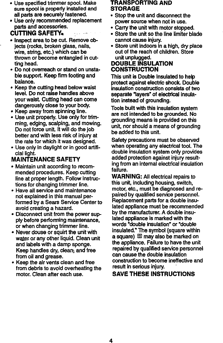 Page 4 of 12 - Craftsman 358799270 User Manual  ELECTRIC WEEDWACKER - Manuals And Guides 98110053
