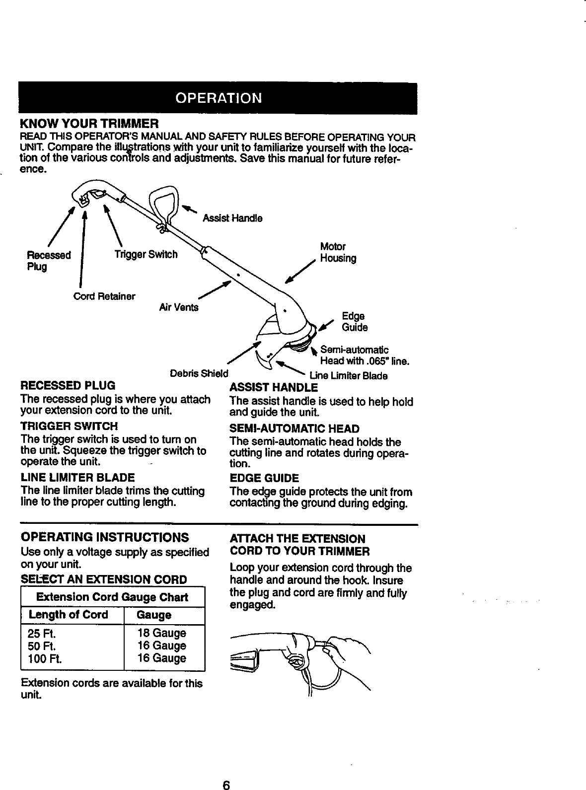 Page 6 of 12 - Craftsman 358799270 User Manual  ELECTRIC WEEDWACKER - Manuals And Guides 98110053