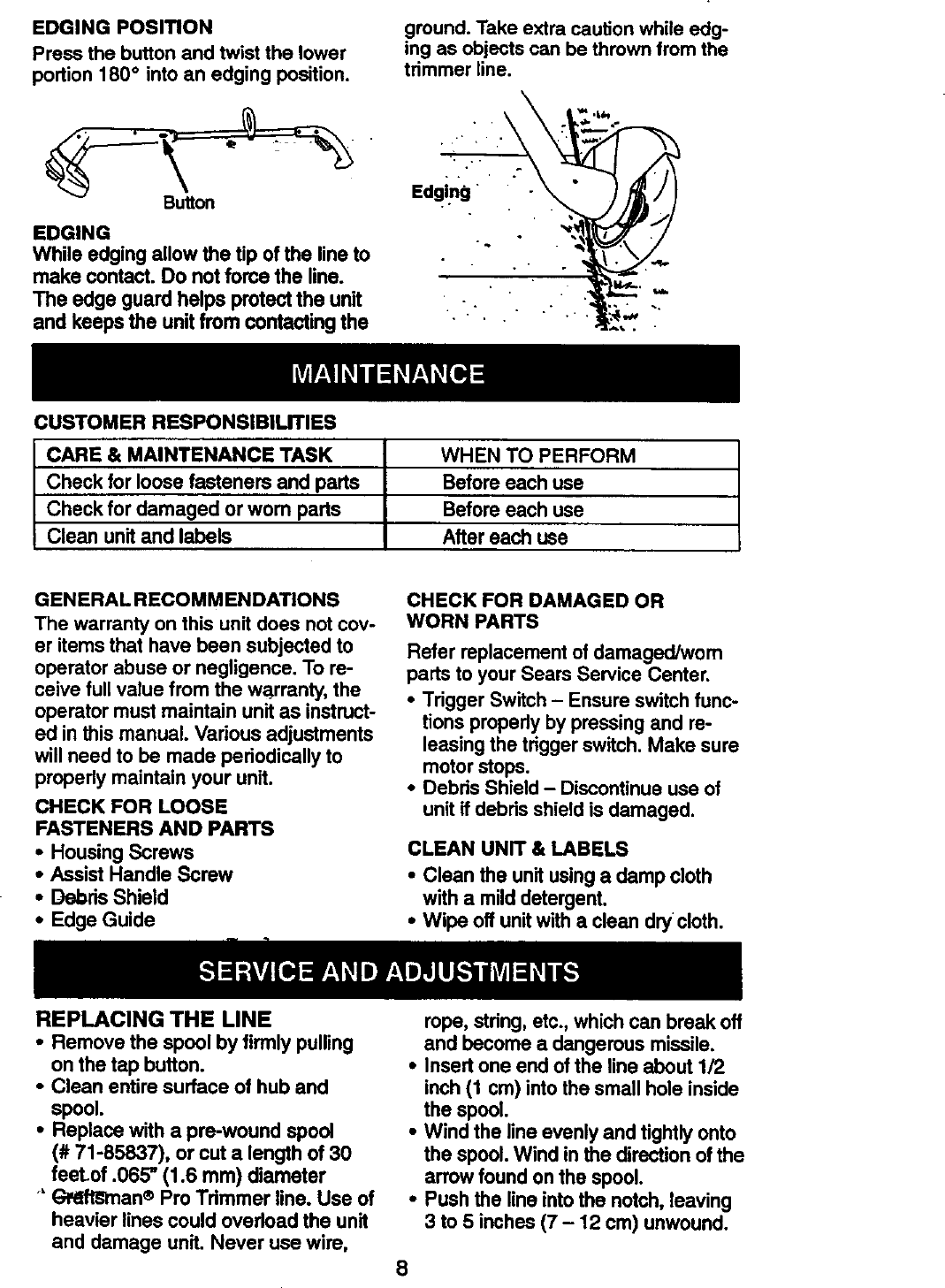 Page 8 of 12 - Craftsman 358799270 User Manual  ELECTRIC WEEDWACKER - Manuals And Guides 98110053