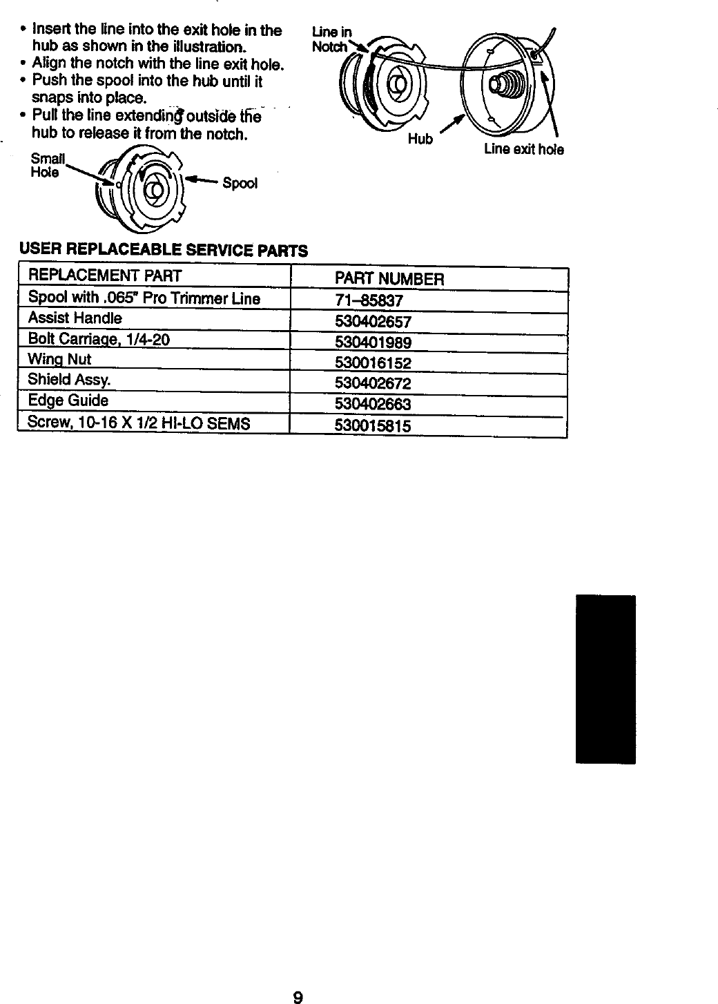 Page 9 of 12 - Craftsman 358799270 User Manual  ELECTRIC WEEDWACKER - Manuals And Guides 98110053