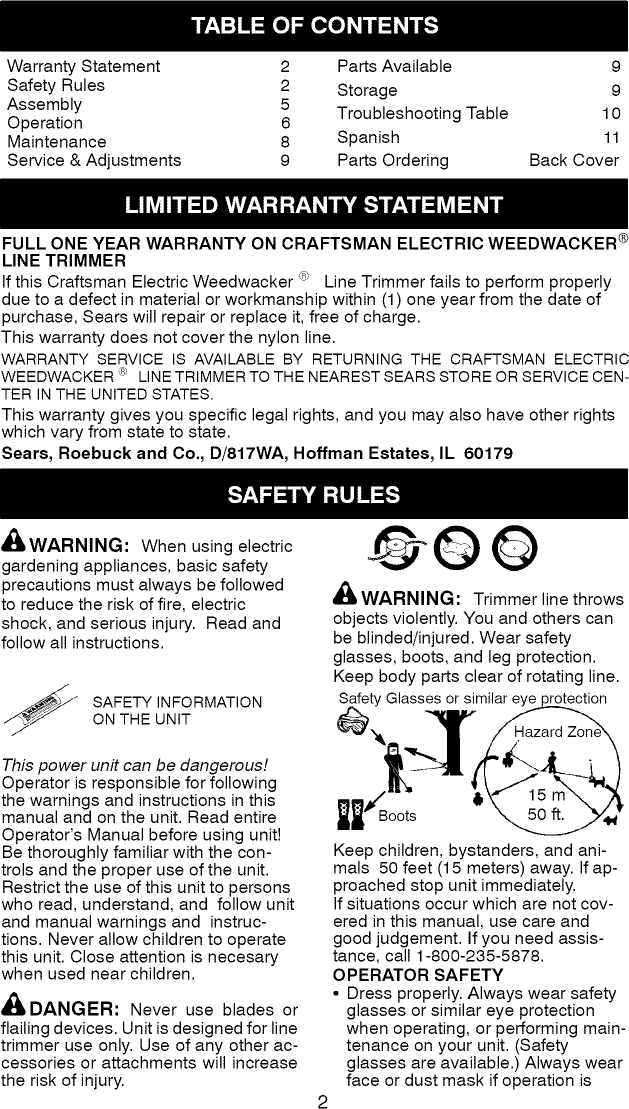 Page 2 of 10 - Craftsman 358799461 User Manual  ELECTRIC TRIMMER - Manuals And Guides L0905105