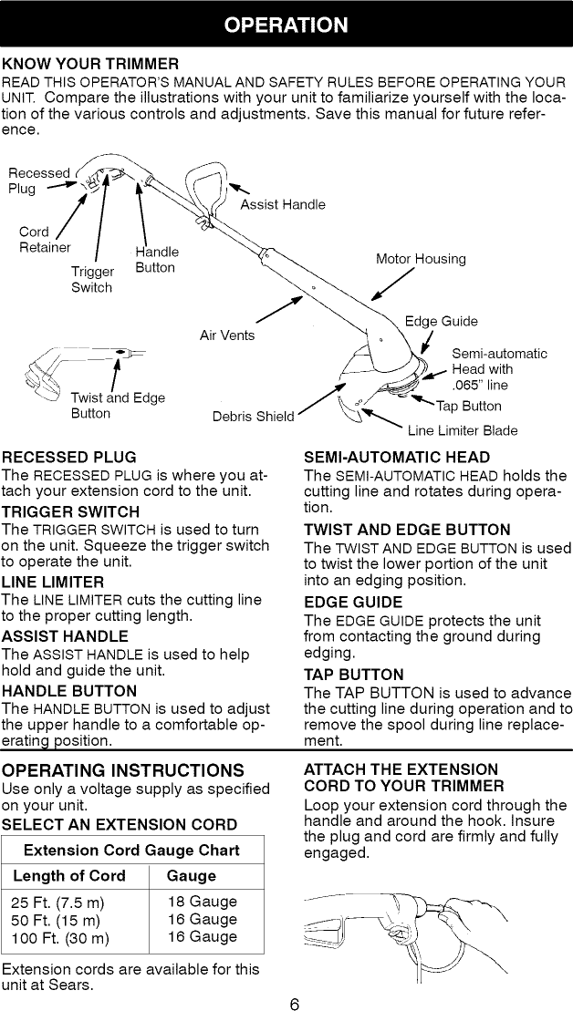 Page 6 of 10 - Craftsman 358799461 User Manual  ELECTRIC TRIMMER - Manuals And Guides L0905105