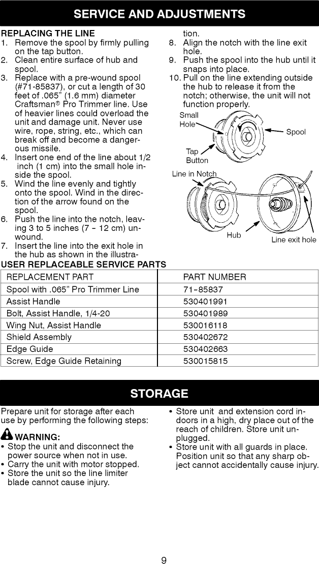 Page 9 of 10 - Craftsman 358799461 User Manual  ELECTRIC TRIMMER - Manuals And Guides L0905105