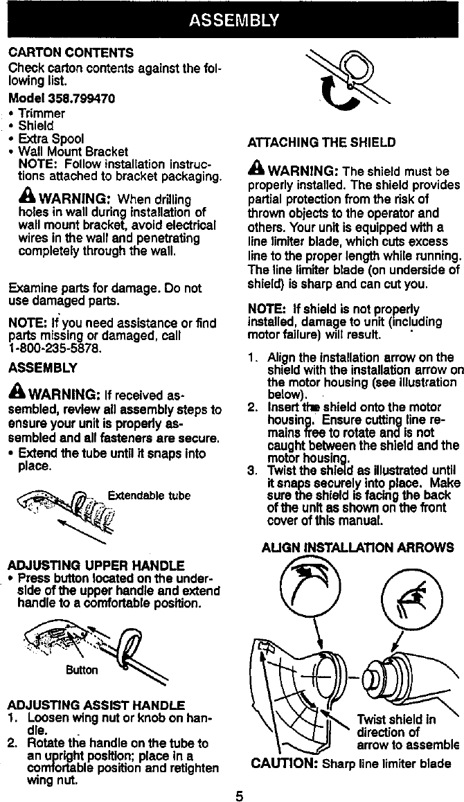 Page 5 of 11 - Craftsman 358799470 User Manual  ELECTRIC WEEDWACKER - Manuals And Guides L0012003