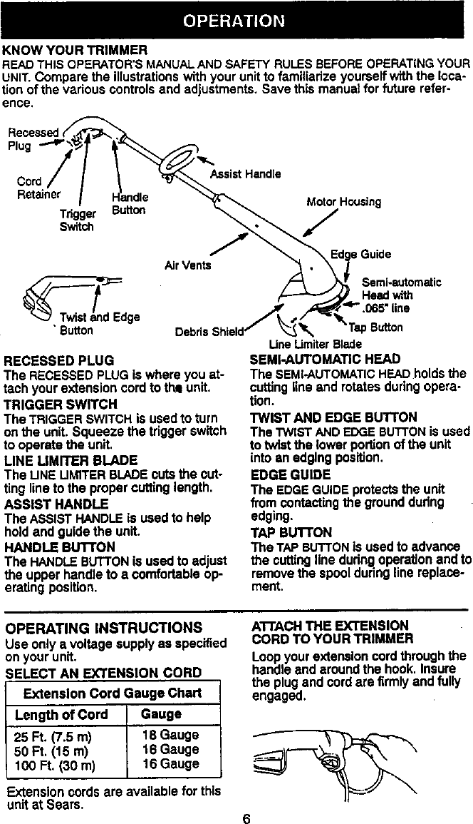 Page 6 of 11 - Craftsman 358799470 User Manual  ELECTRIC WEEDWACKER - Manuals And Guides L0012003