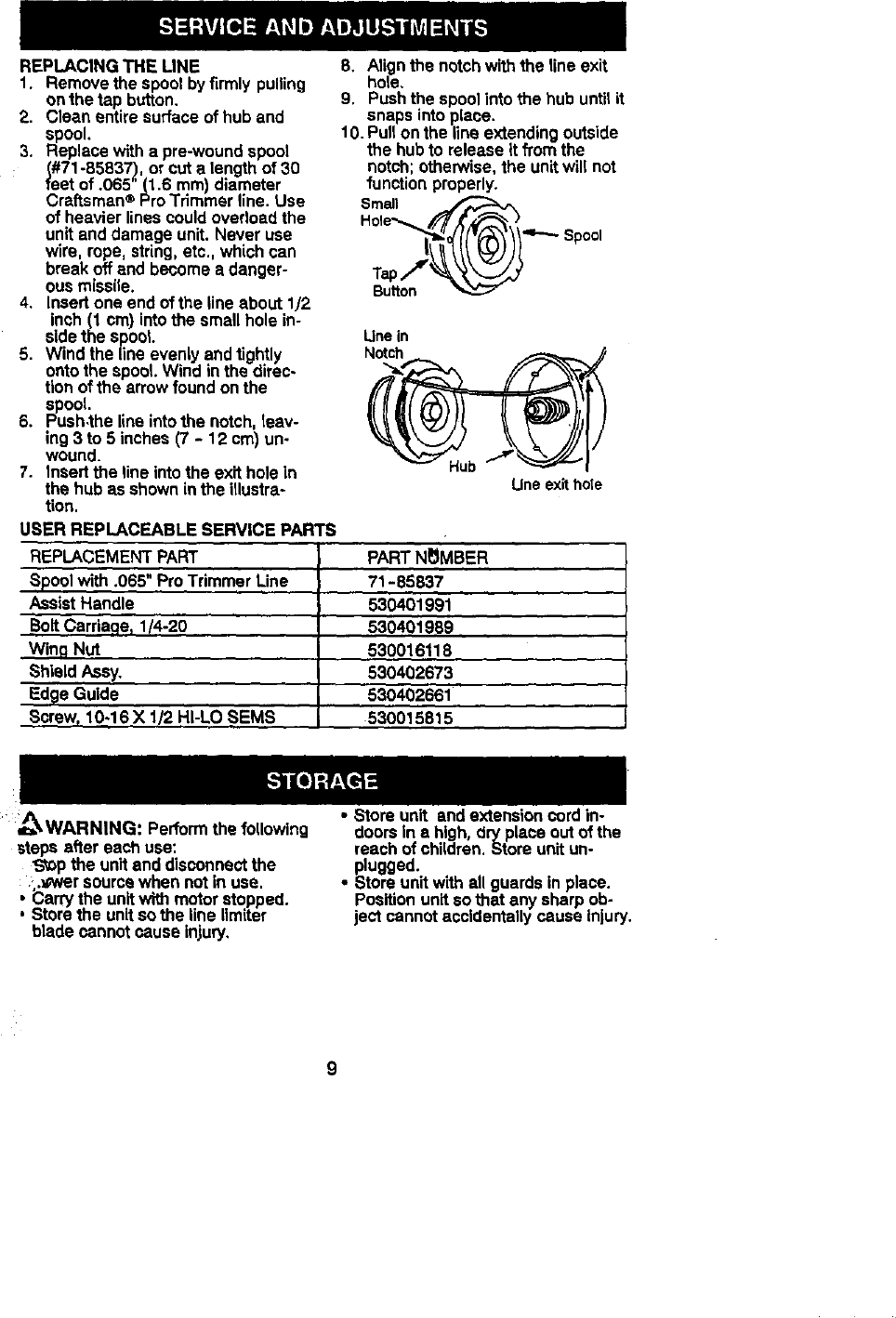 Page 9 of 11 - Craftsman 358799470 User Manual  ELECTRIC WEEDWACKER - Manuals And Guides L0012003