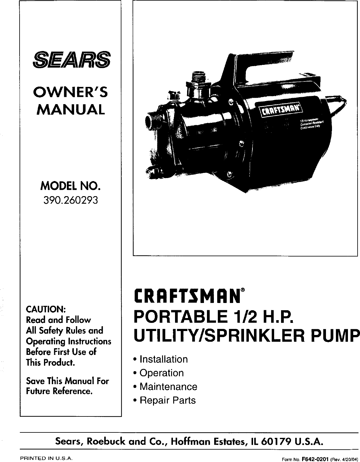 Page 1 of 8 - Craftsman 390260293 User Manual  PUMP - Manuals And Guides L0407610