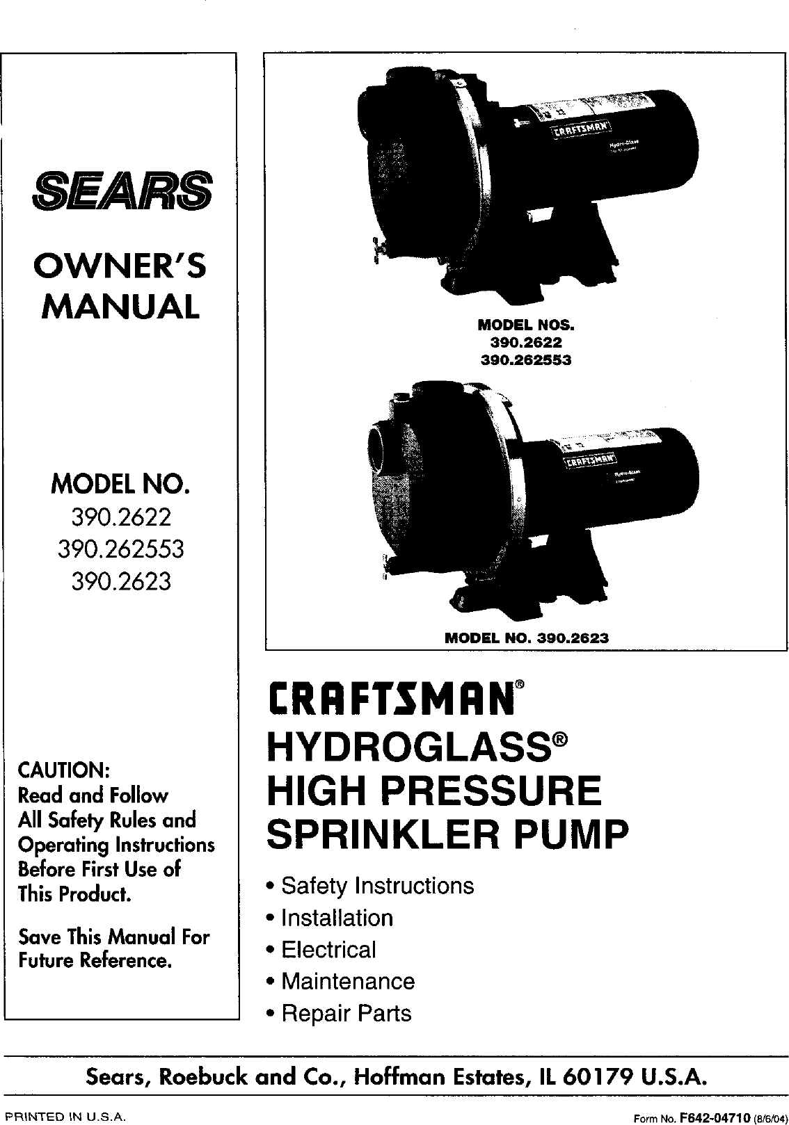 Page 1 of 12 - Craftsman 3902622 User Manual  HIGH PRESSURE SPRINKLER PUMP - Manuals And Guides L0502569