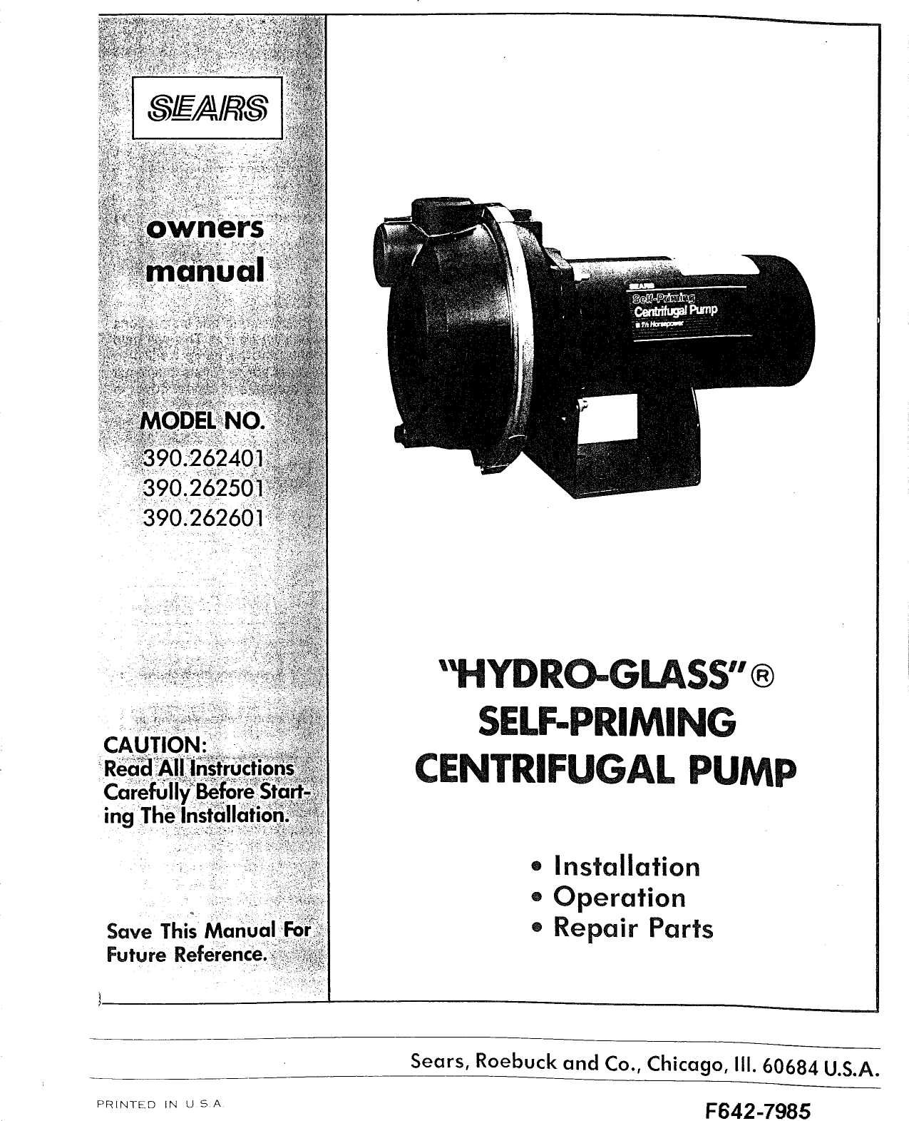 Craftsman 390262401 User Manual PUMP Manuals And Guides 1007050L