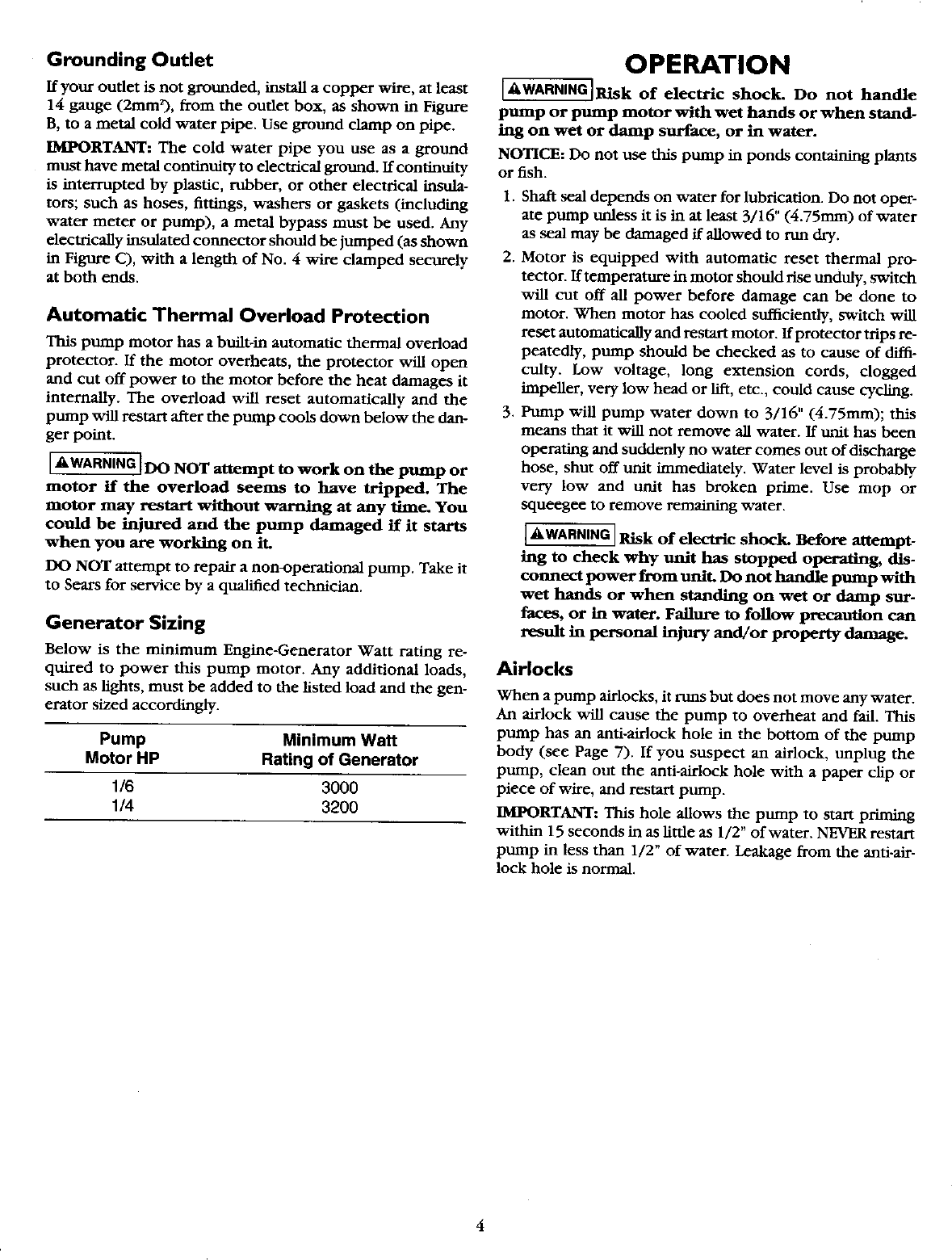 Page 4 of 8 - Craftsman 3902645 User Manual  SUBMERSIBLE PUMP - Manuals And Guides L0521906