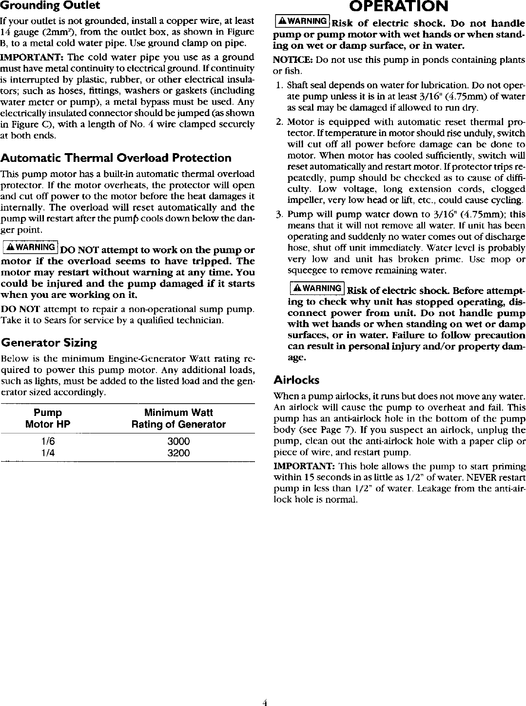 Page 4 of 8 - Craftsman 390269451 User Manual  SUBMERSIBLE UTILITY PUMP - Manuals And Guides L0406489