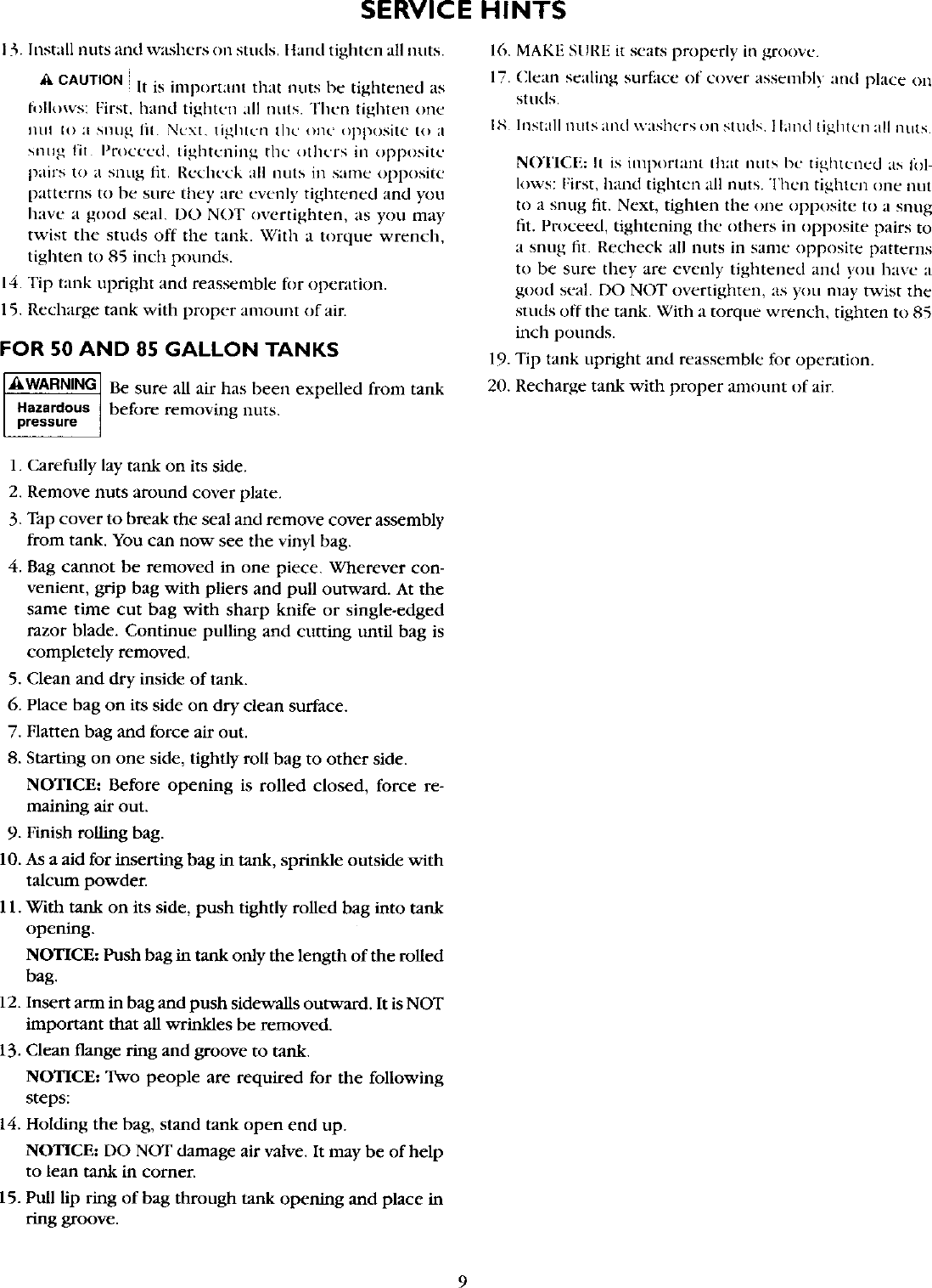 Page 9 of 12 - Craftsman 390291198 User Manual  CAPTIVE AIR TANK - Manuals And Guides L0409598