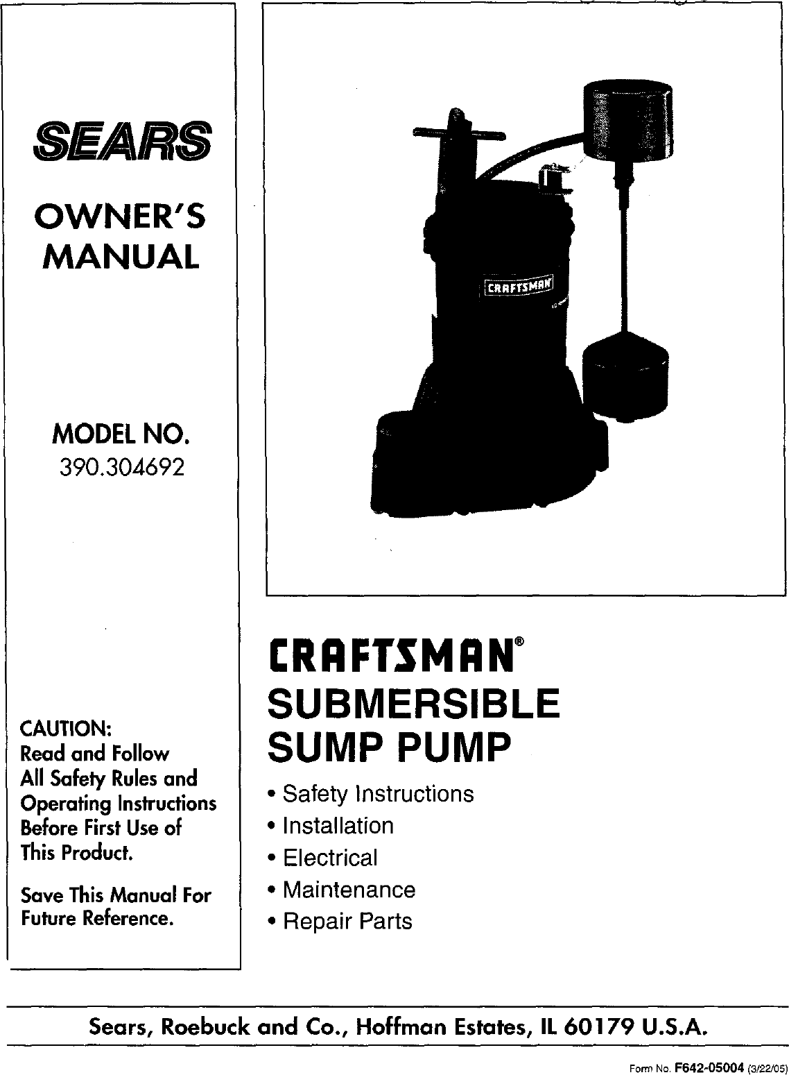 Page 1 of 8 - Craftsman 390304692 User Manual  SUMP PUMP - Manuals And Guides L0521992