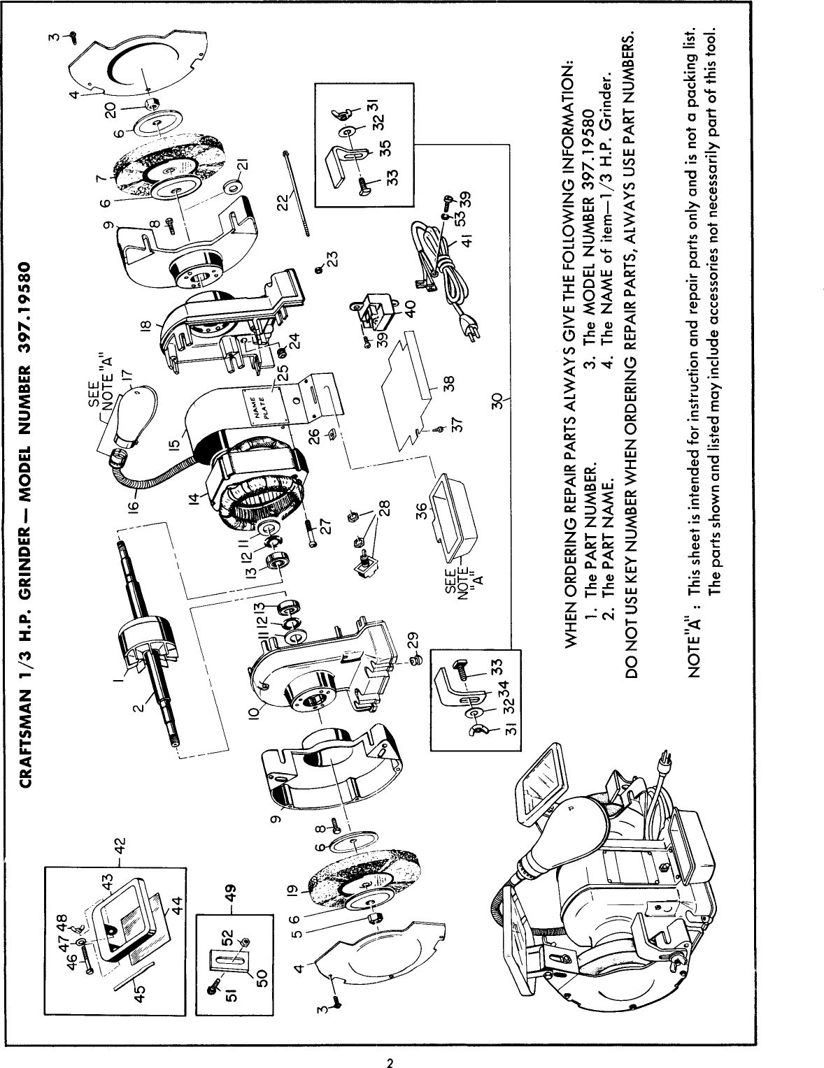 Craftsman 39719580 User Manual 1 3 H.p. Grinder Manuals And Guides L0912099