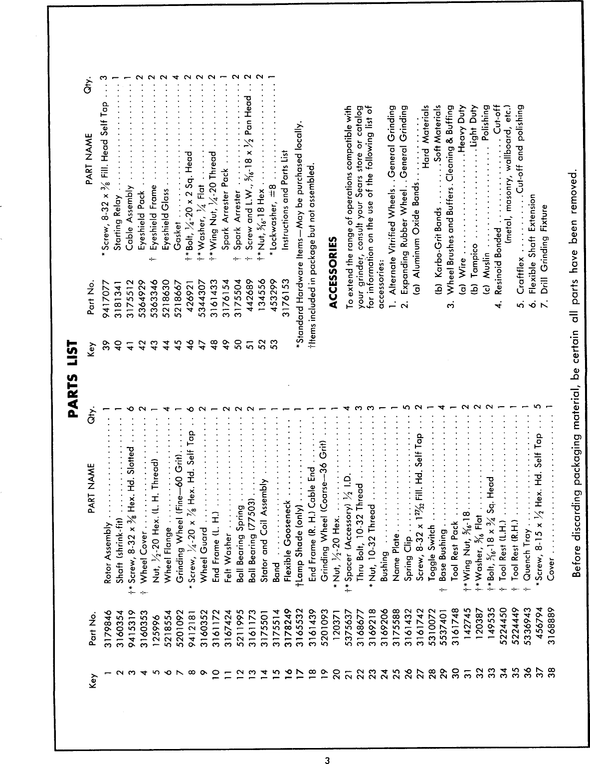 Page 3 of 6 - Craftsman 39719580 User Manual 1/3 H.P. GRINDER - Manuals And Guides L0912099