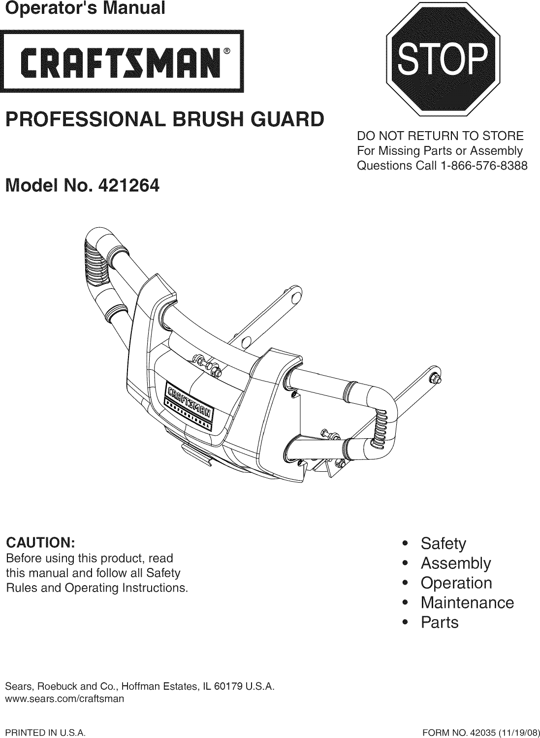 Page 1 of 8 - Craftsman 421264 User Manual  BRUSH GUARD - Manuals And Guides L0902586