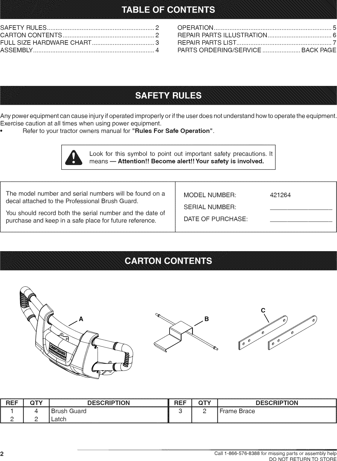 Page 2 of 8 - Craftsman 421264 User Manual  BRUSH GUARD - Manuals And Guides L0902586