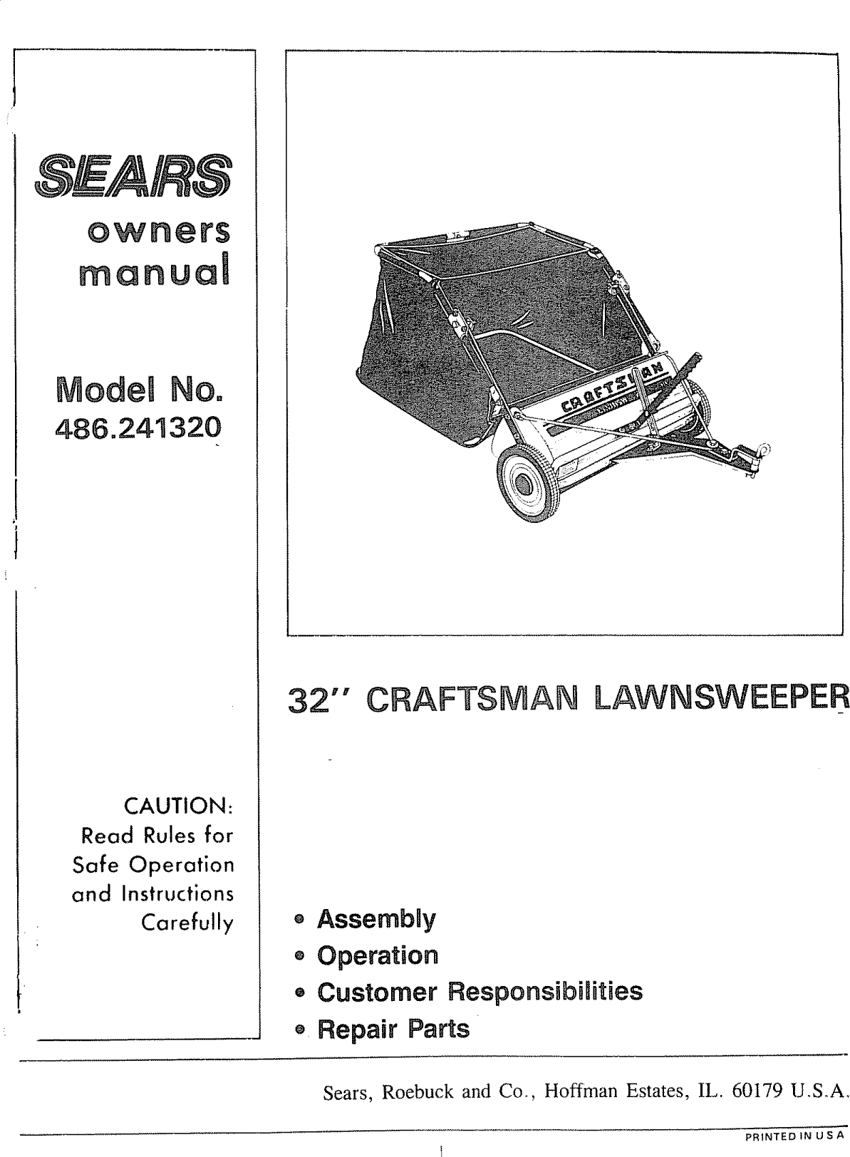 Craftsman 486241320 User Manual LAWN SWEEPER Manuals And Guides L0805055