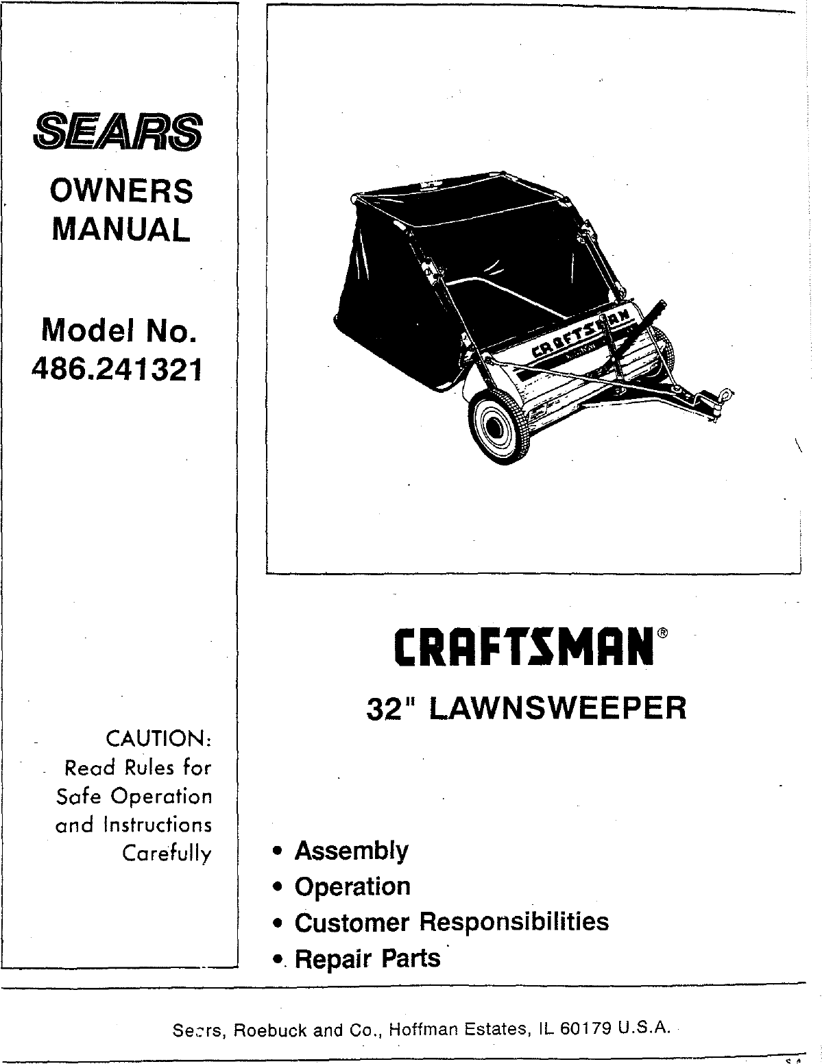 Craftsman 486241321 User Manual LAWN SWEEPER Manuals And Guides L0807710