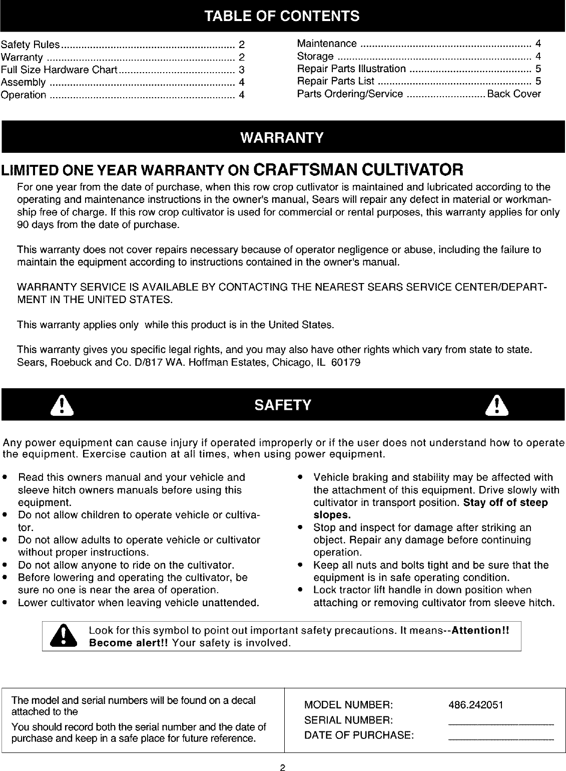 Page 2 of 8 - Craftsman 486242051 User Manual  CULTIVATOR - Manuals And Guides L0303043