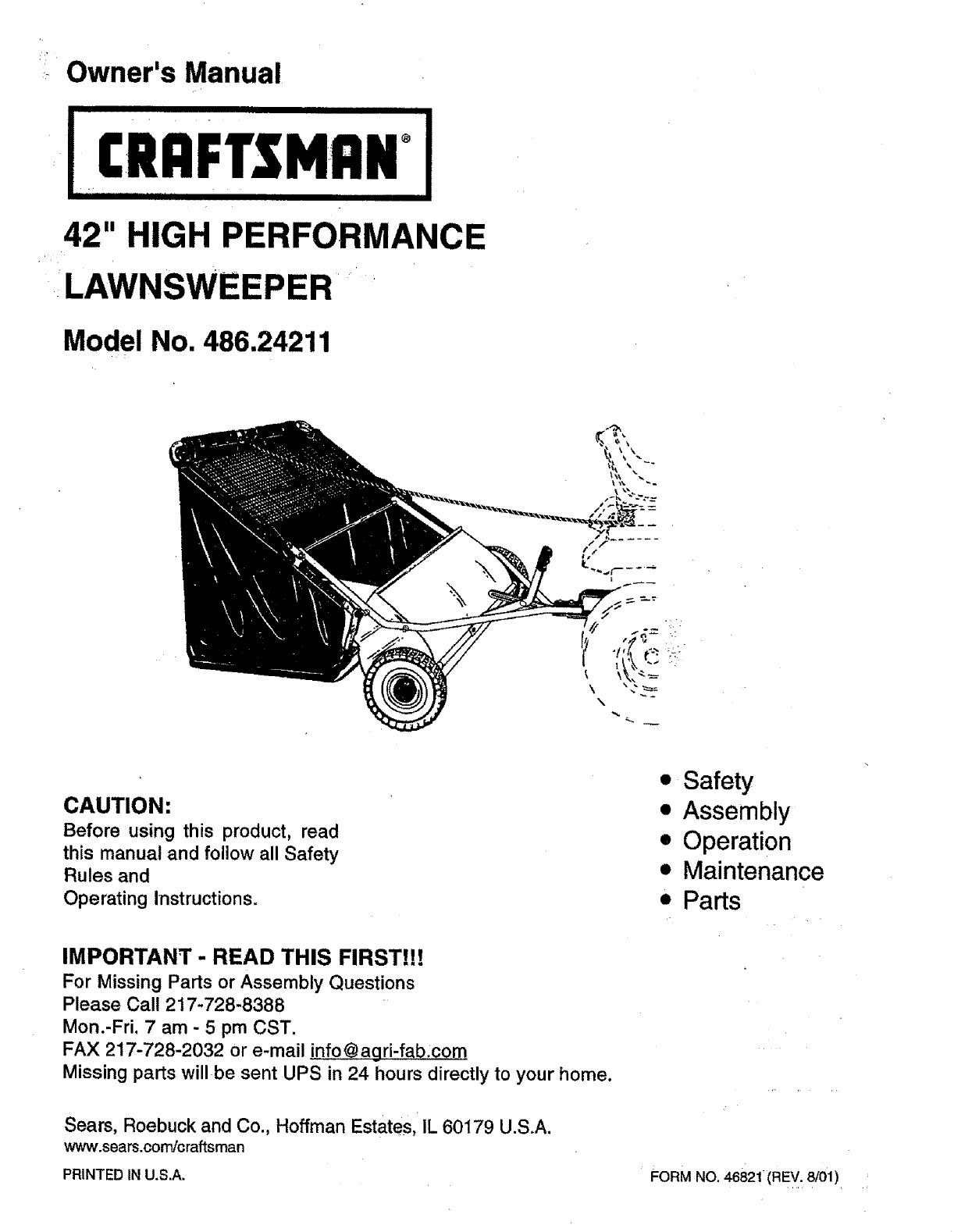 Craftsman 48624211 User Manual LAWNSWEEPER Manuals And Guides L0708269
