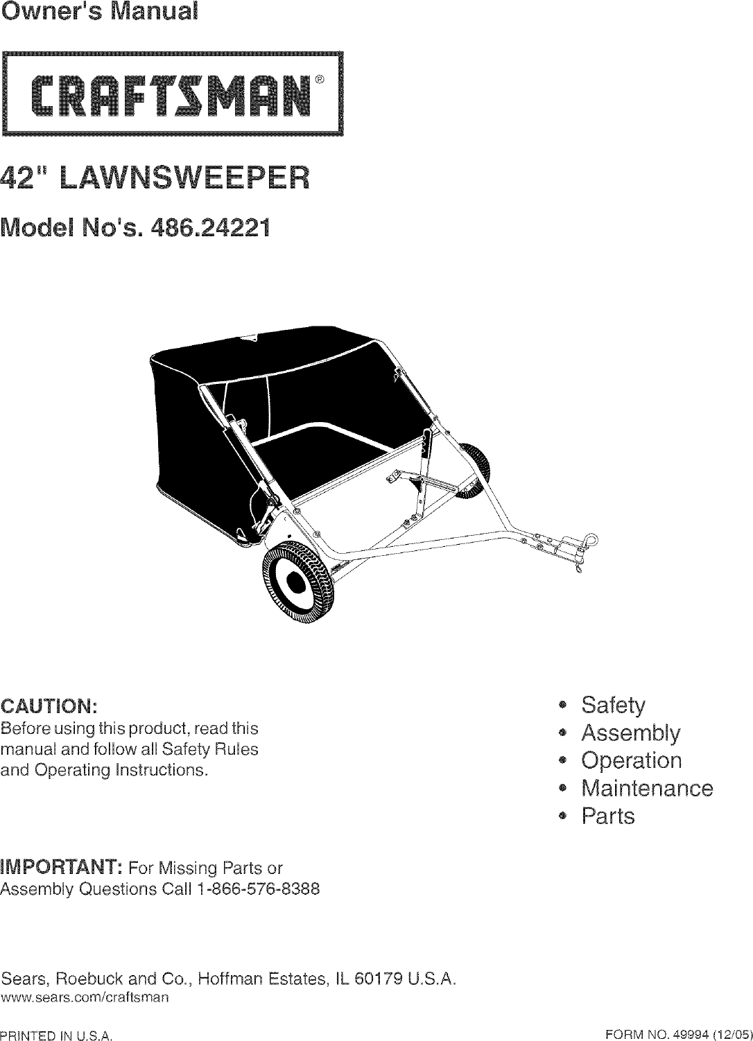 Craftsman 48624221 User Manual LAWN SWEEPER Manuals And Guides L0601205
