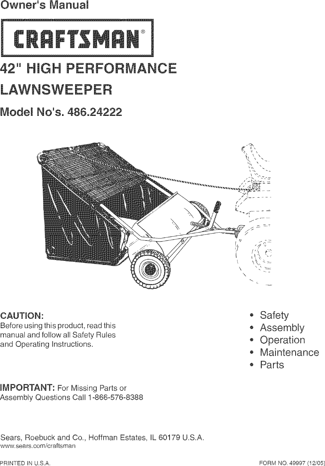 Craftsman 48624222 User Manual Lawn Sweeper Manuals And Guides L0601206