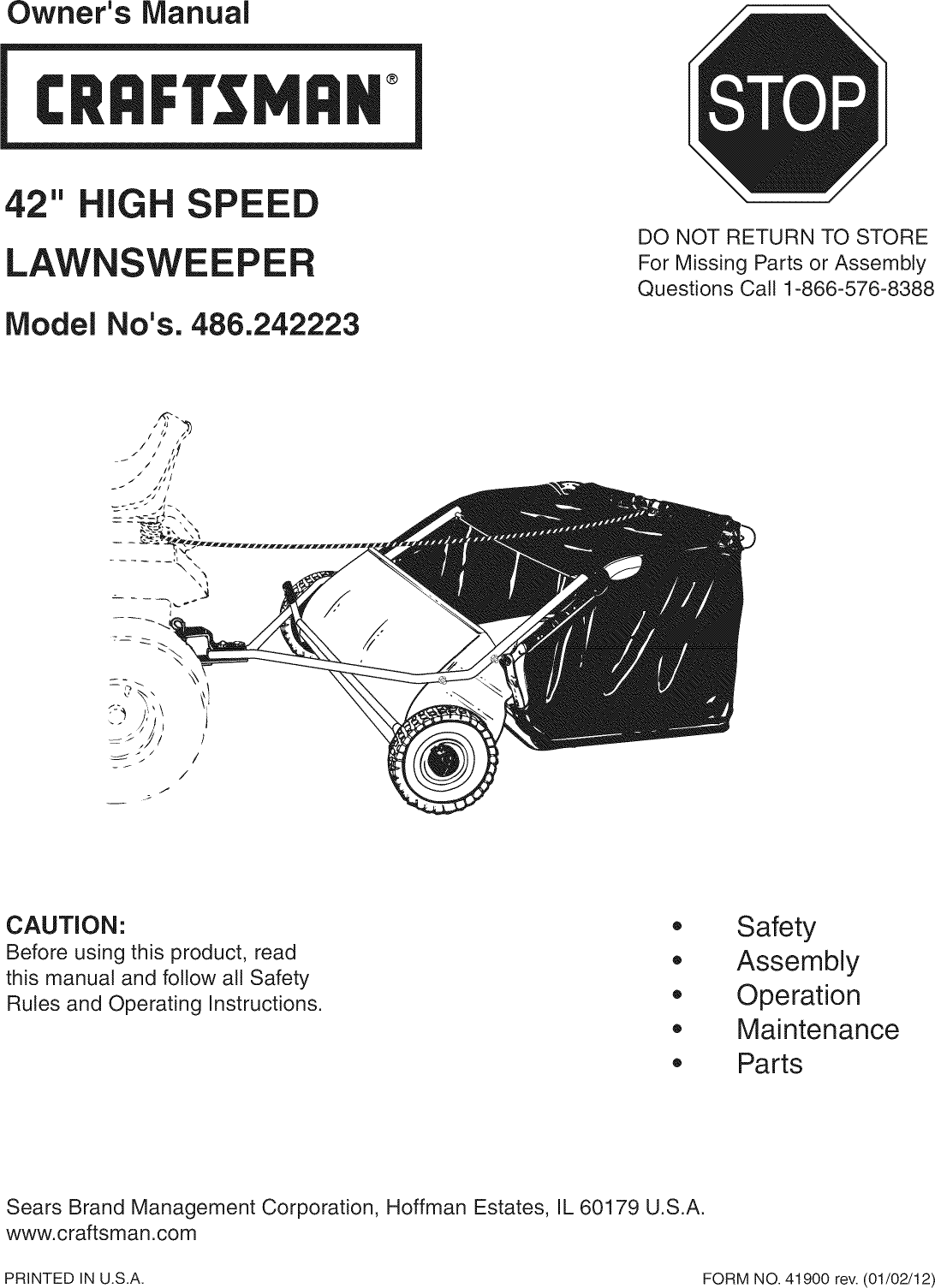 Craftsman 486242223 1201433l User Manual Lawn Sweeper Manuals And Guides