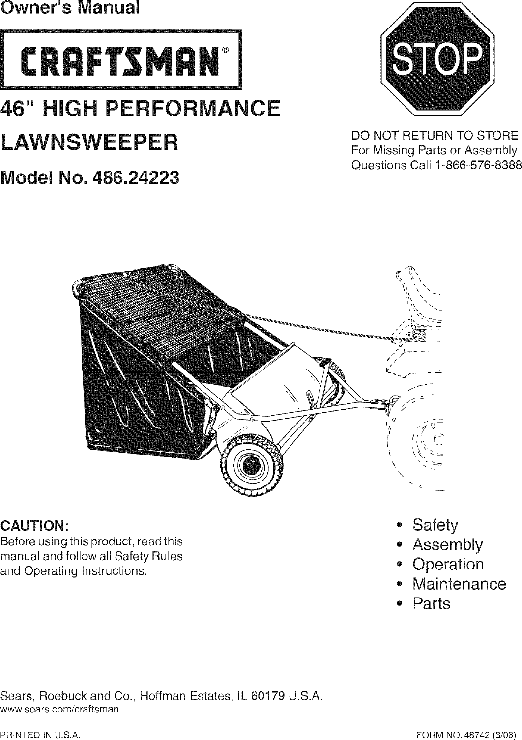 Craftsman 48624223 User Manual LAWN SWEEPER Manuals And Guides L0603464