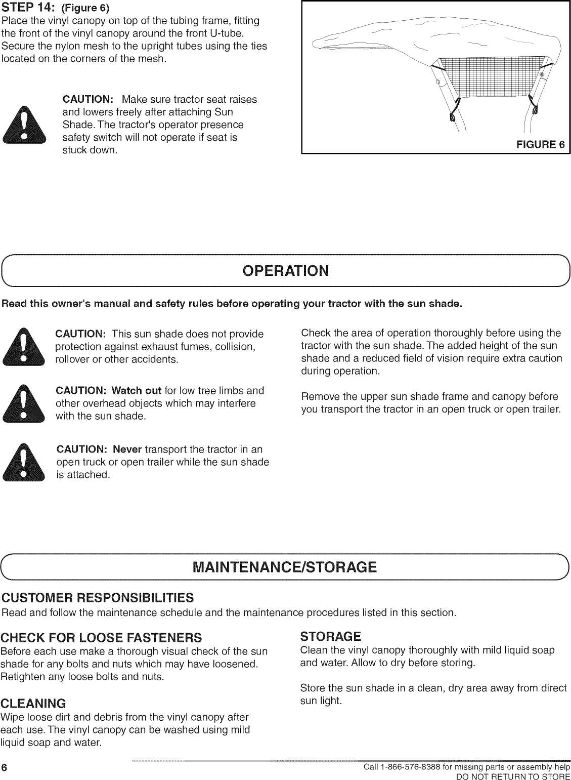 Page 6 of 8 - Craftsman 48624230 User Manual  SUN SHADE - Manuals And Guides L0812622