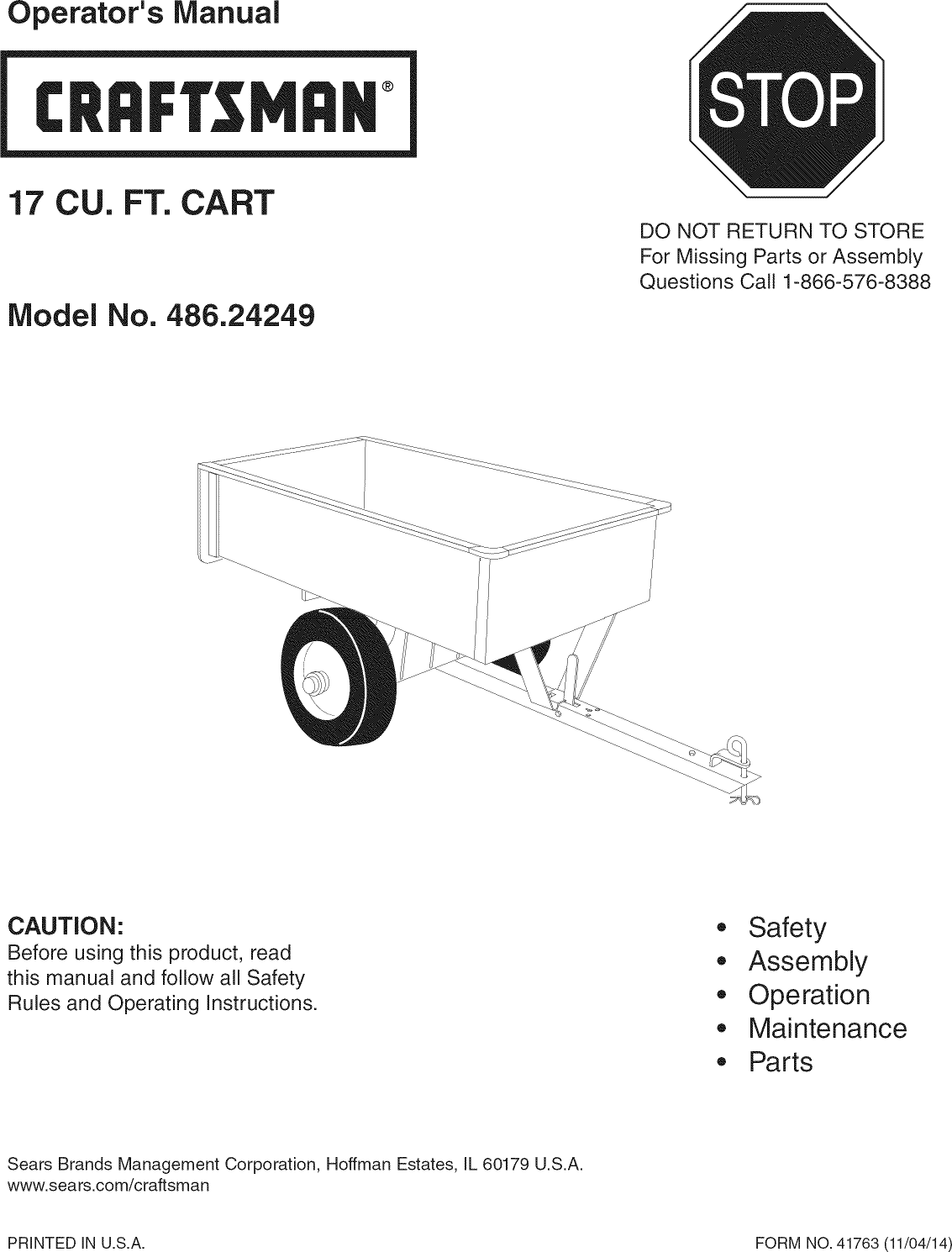 Page 1 of 12 - Craftsman 48624249 1411136L User Manual  CART - Manuals And Guides