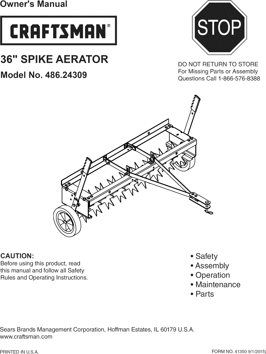 Page 1 of 12 - Craftsman 48624309 1602001L User Manual  SPIKE AERATOR - Manuals And Guides