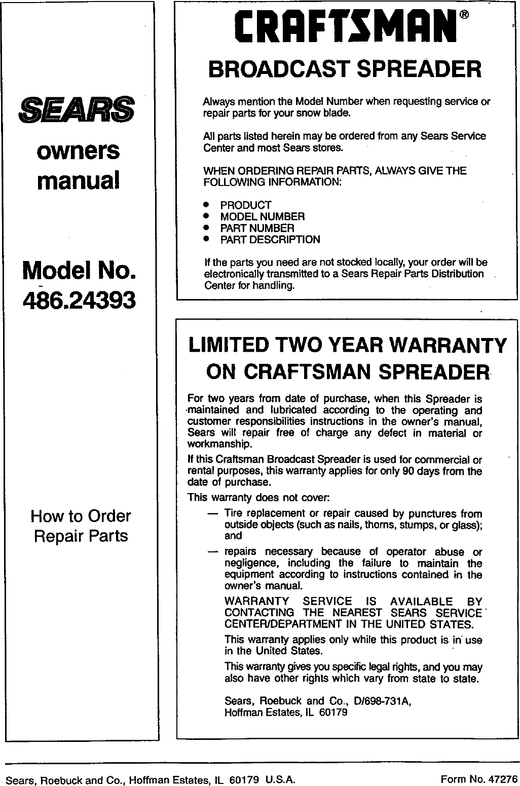 Page 4 of 6 - Craftsman 48624393 User Manual  BROADCAST SPREADER - Manuals And Guides 98110281