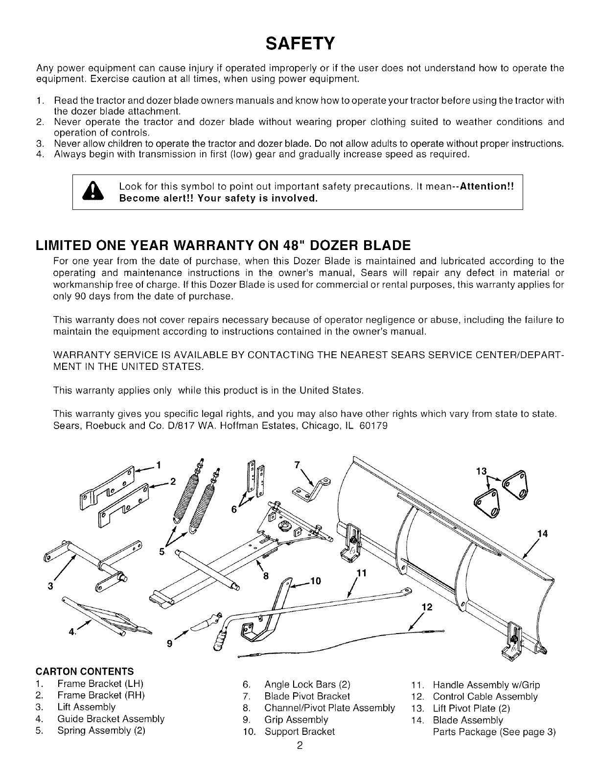 Craftsman 486244121 User Manual DOZER BLADE Manuals And Guides L0710525