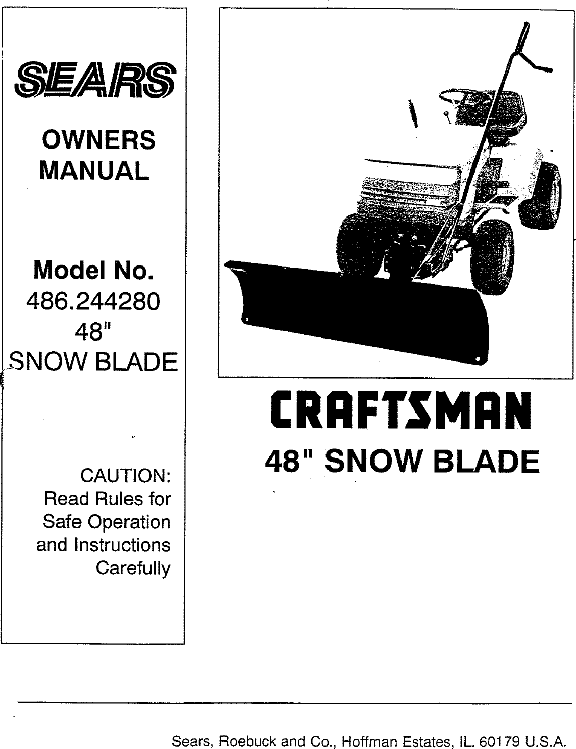 Craftsman 486244280 User Manual 48 SNOW BLADE Manuals And Guides L0809023