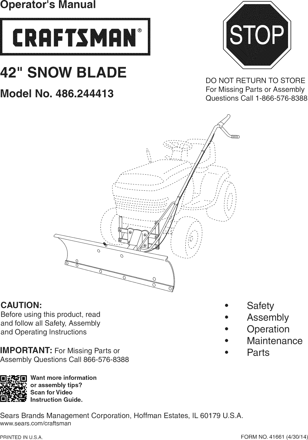 Craftsman 486244413 1408128L User Manual SNOW BLADE Manuals And Guides