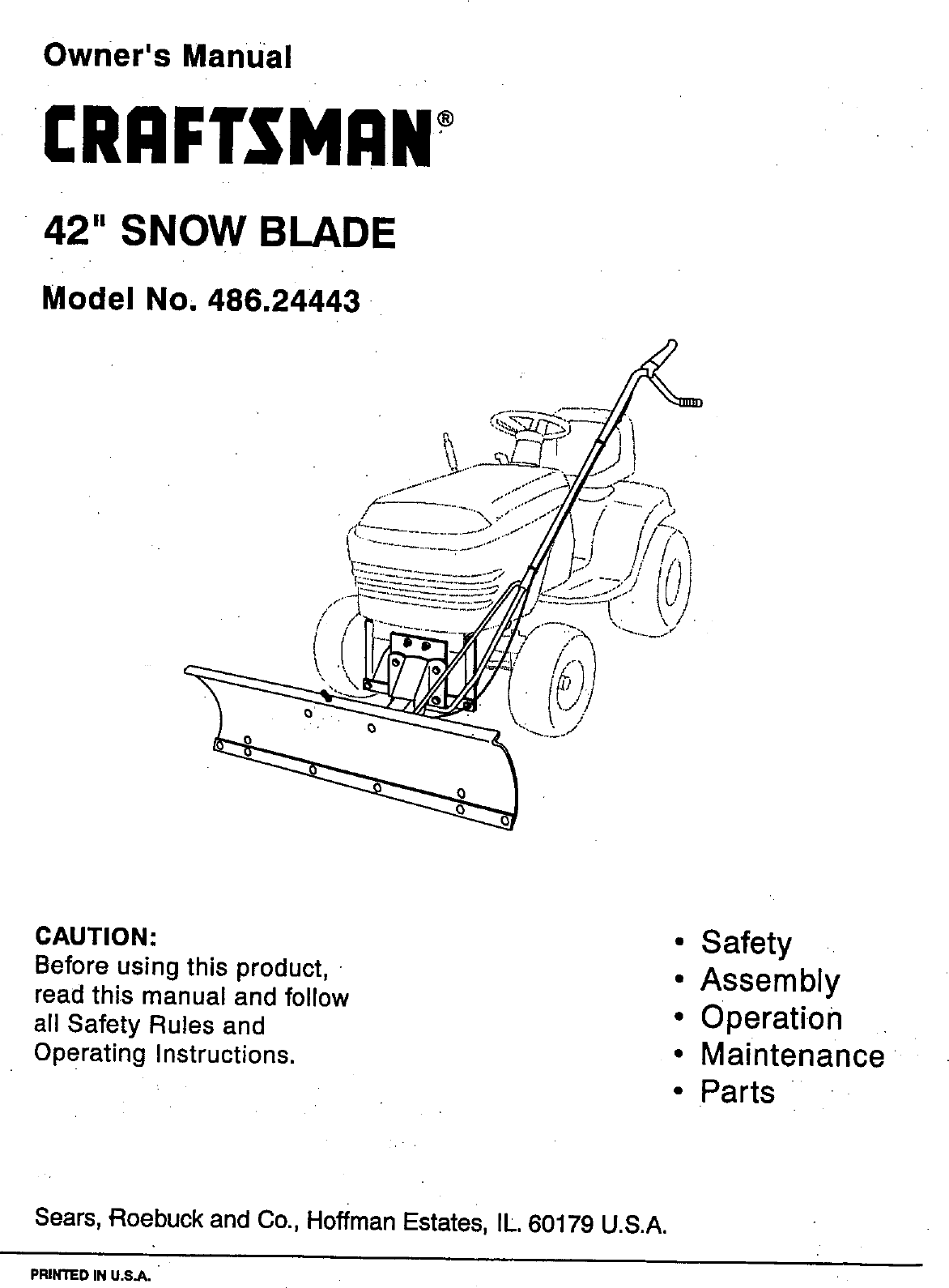 Craftsman 48624443 User Manual 42 SNOW BLADE Manuals And Guides L0030101
