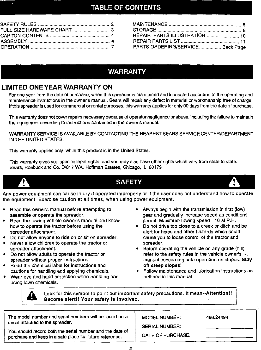 Page 2 of 12 - Craftsman 48624494 User Manual  42 POLY DROP SPREADER - Manuals And Guides 99030650