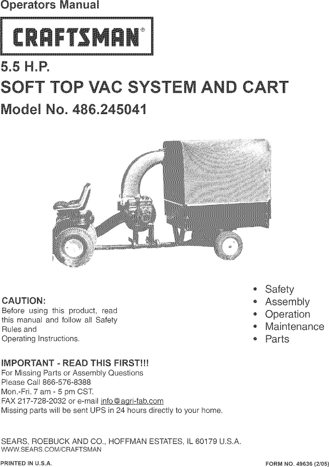 Craftsman 486245041 User Manual VAC SYSTEM Manuals And Guides L0503115